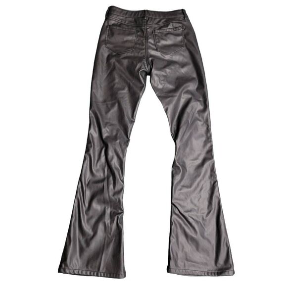 Forever 21 Black Faux Leather 70s Disco Retro Flare Pants Jeans - Picture 6 of 11